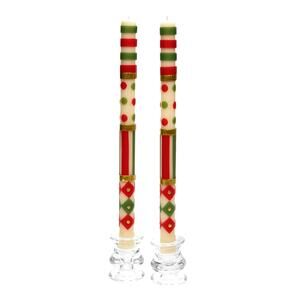 NEW Mackenzie Childs Jester Dinner Candles - Red, Green, & Gold - Set of 2
